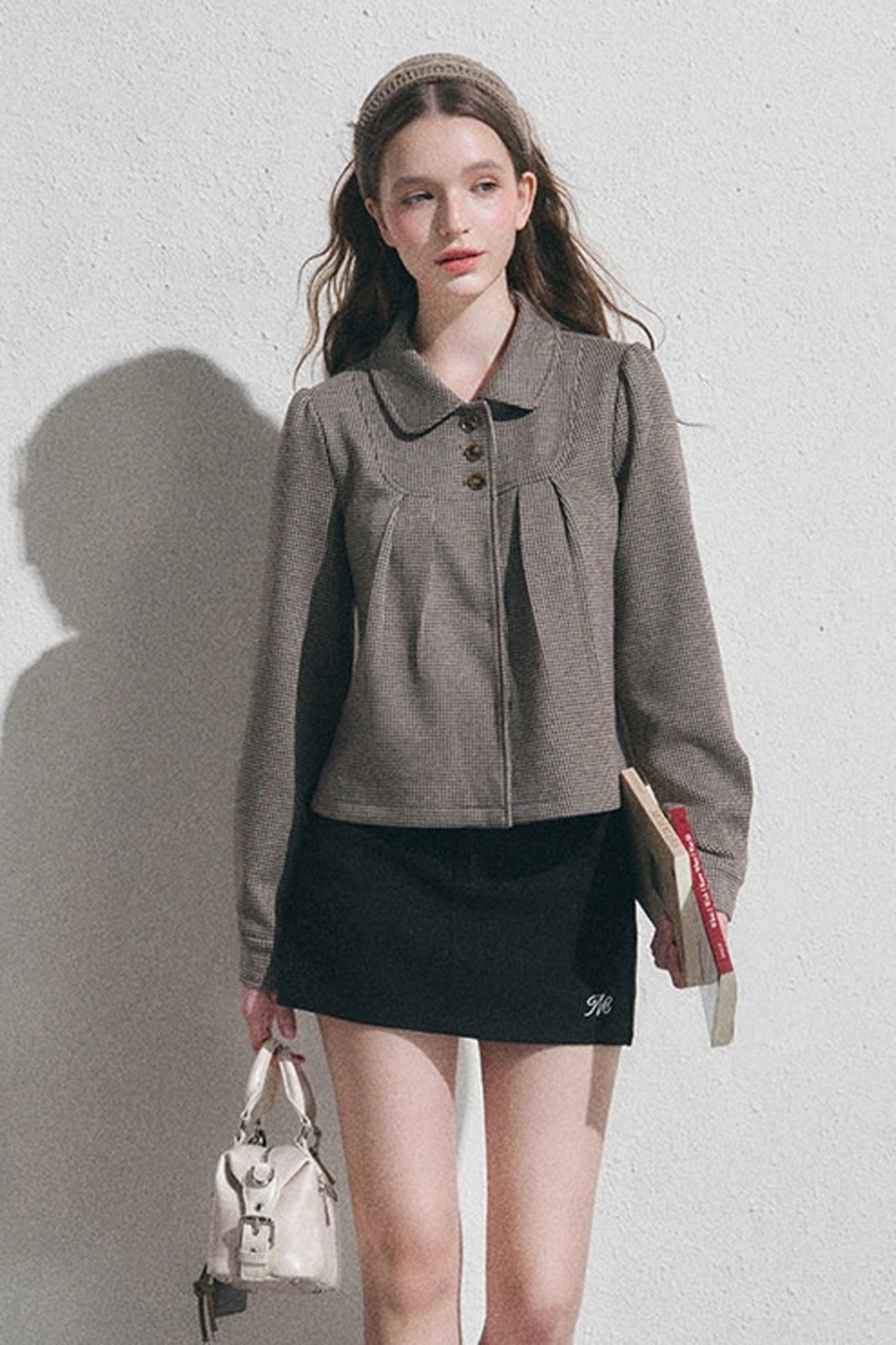 Houndstooth Doll Collar Polo Cardigan