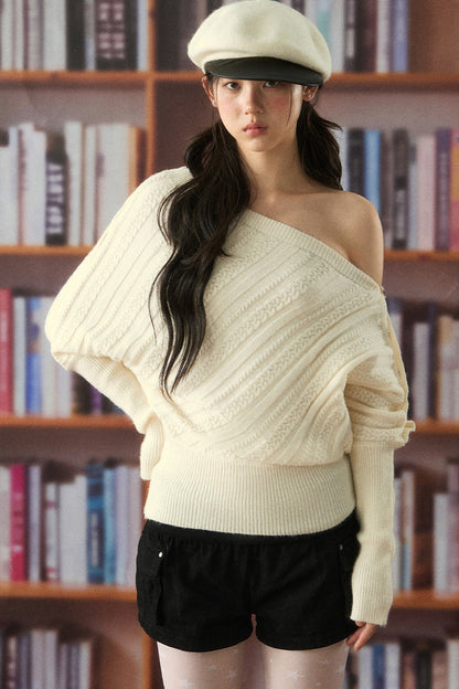 One-Shoulder Twisted Knit Top and Pants Set-Up