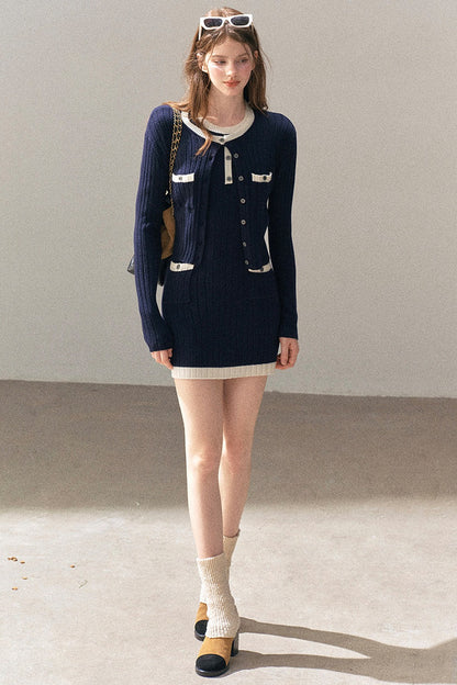 Aomalm Quiet Blues Wool Dress and Jacket Set-Up