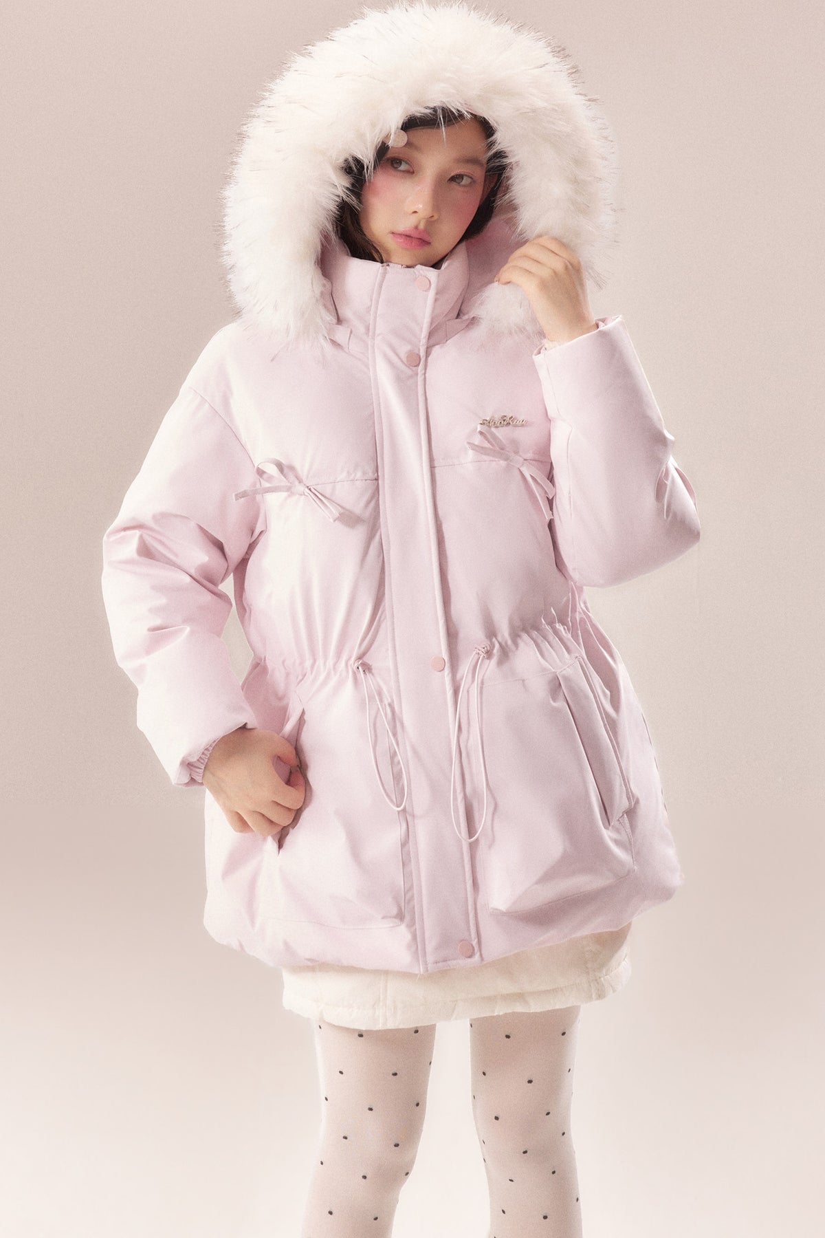 Mid-Length Fur Collar Goose Down Jacket