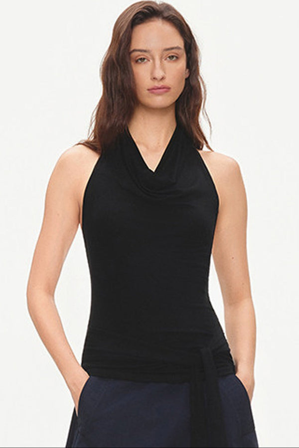 Lyocell Halter Neck Sleeveless Tie Waist Top