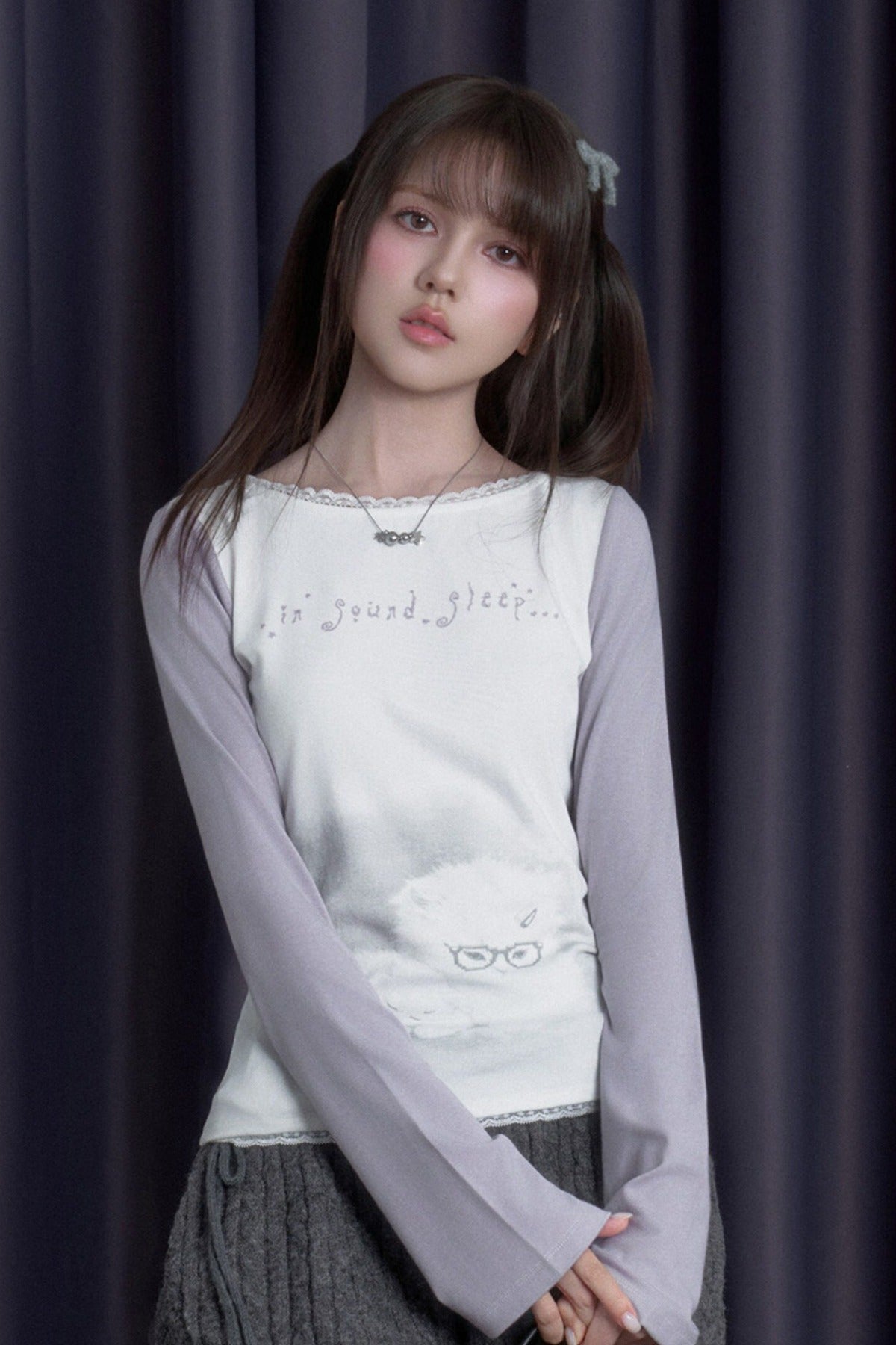 Sleepy Kitten Printed Long-Sleeved T-Shirt