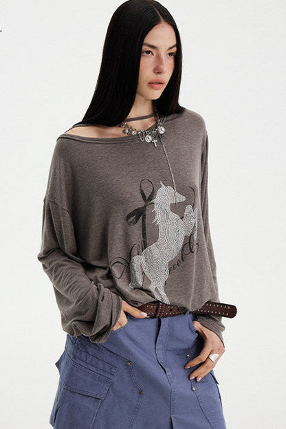 Top con strass effetto distressed con spalle scoperte