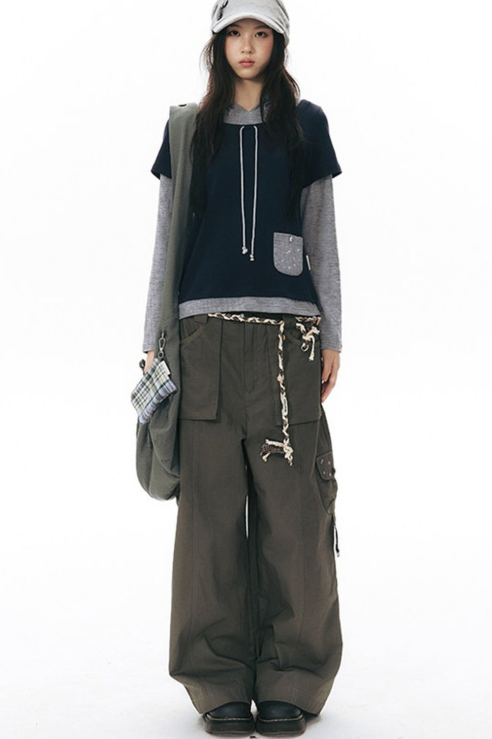 Foldable Hem Wide Leg Pants