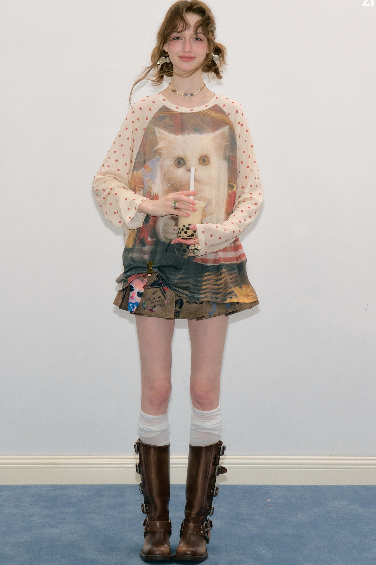 Autumn American Retro Polka Dot T-Shirt
