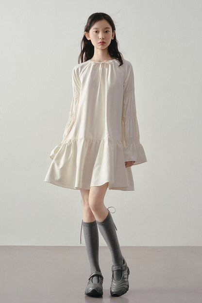 Beige Long Sleeve Shirt Dress