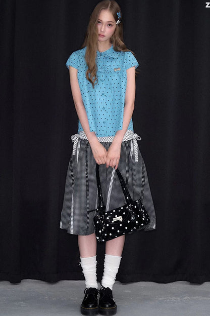 Blue Polka Dot Bow Blouse