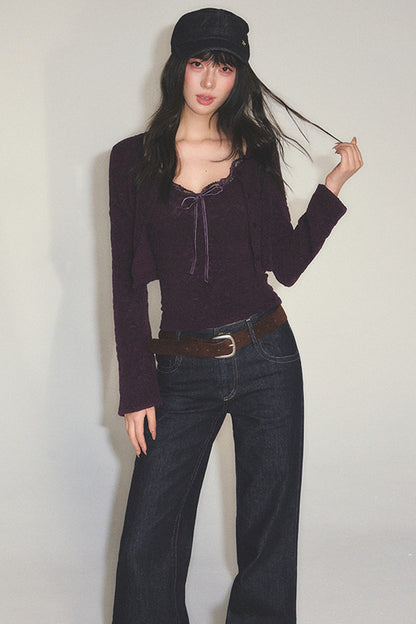 Knit Cardigan With Lace Camisole
