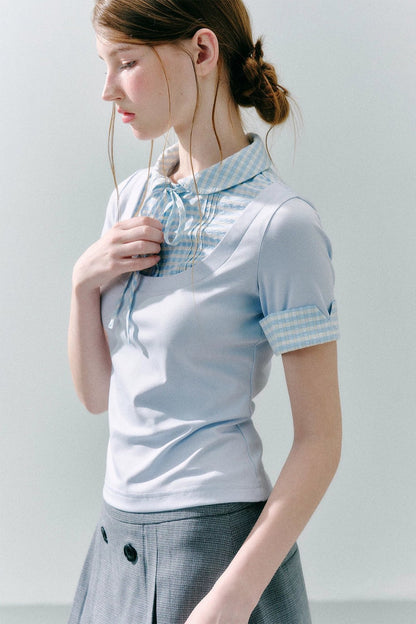 Haut preppy en modal patchwork
