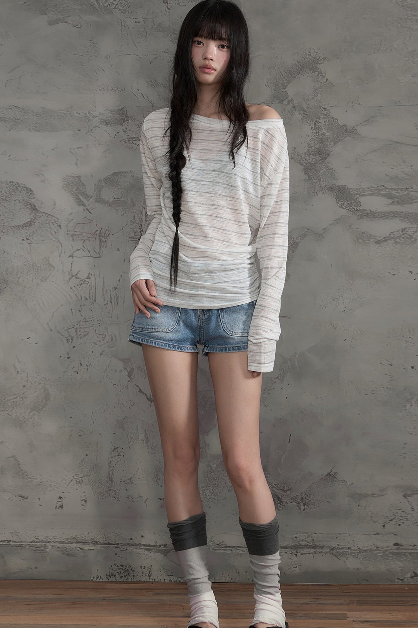 Striped Slightly Off-Shoulder Cover-Up, Pants and Top Set