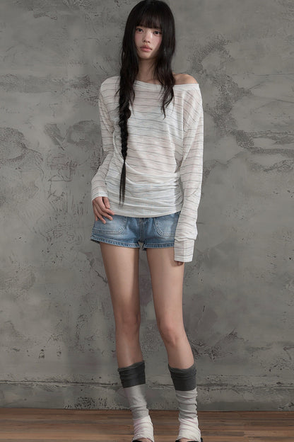 Striped Slightly Off-Shoulder Cover-Up, Pants and Top Set