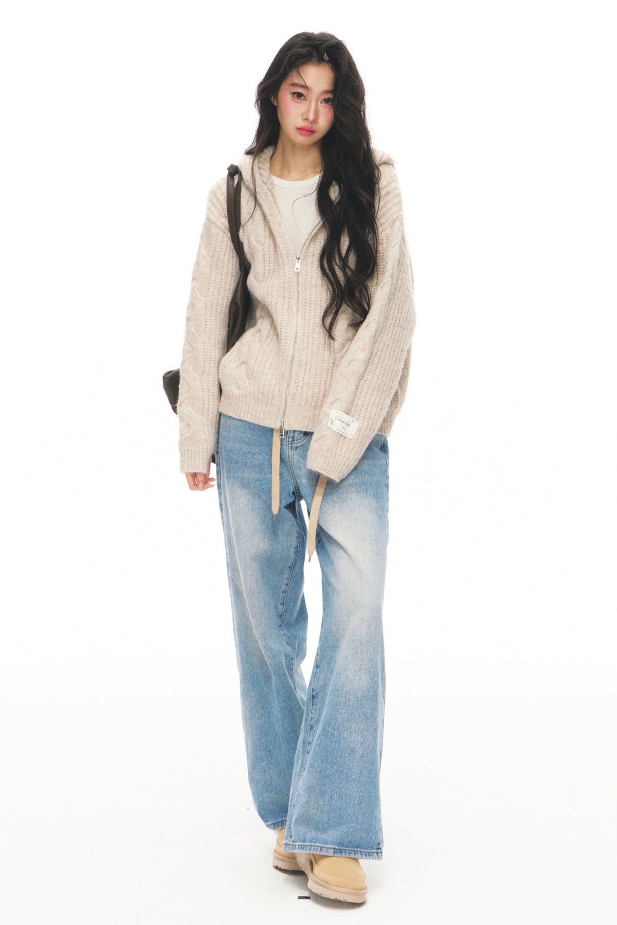 Completo cardigan a maglia a trecce