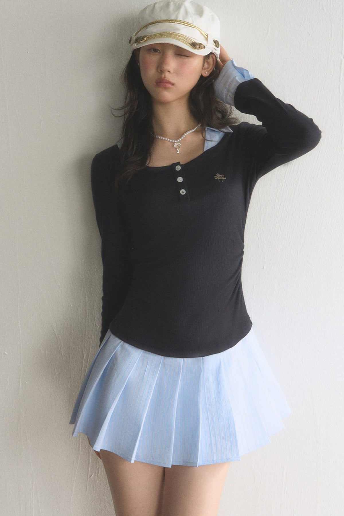 Preppy Henley Pleated Dress