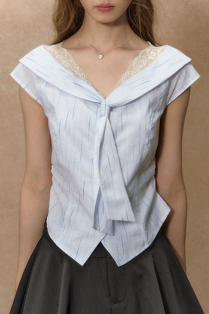 Lace-Trimmed Striped Blouse