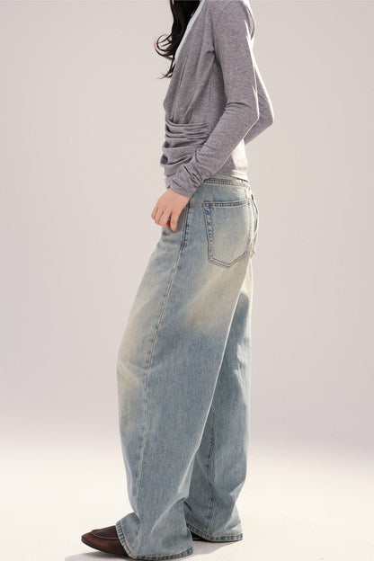 Vintage Washed Distressed Denim Pants