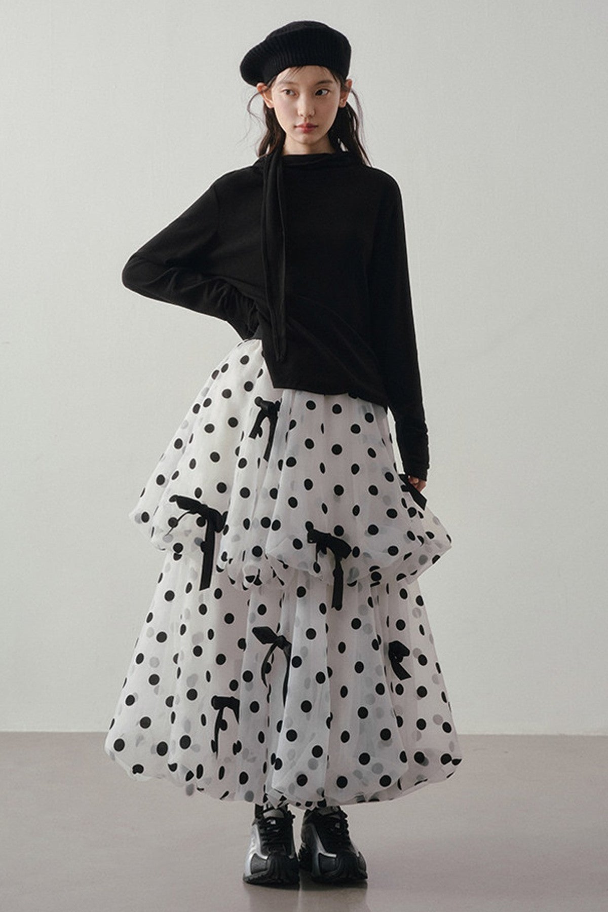 Polka Dot Tiered Bow Skirt