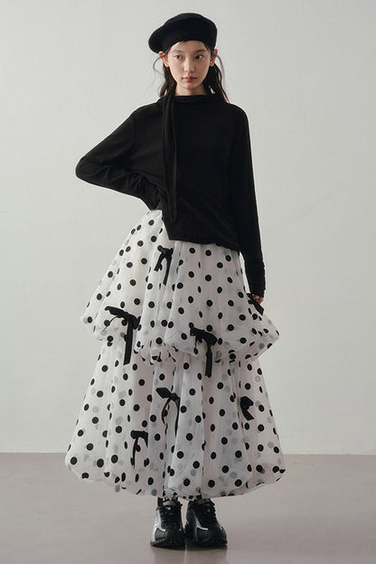 Polka Dot Tiered Bow Skirt