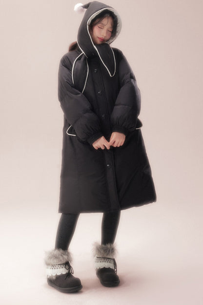 Cute Fur Ball Scarf Hat Long White Duck Down Jacket