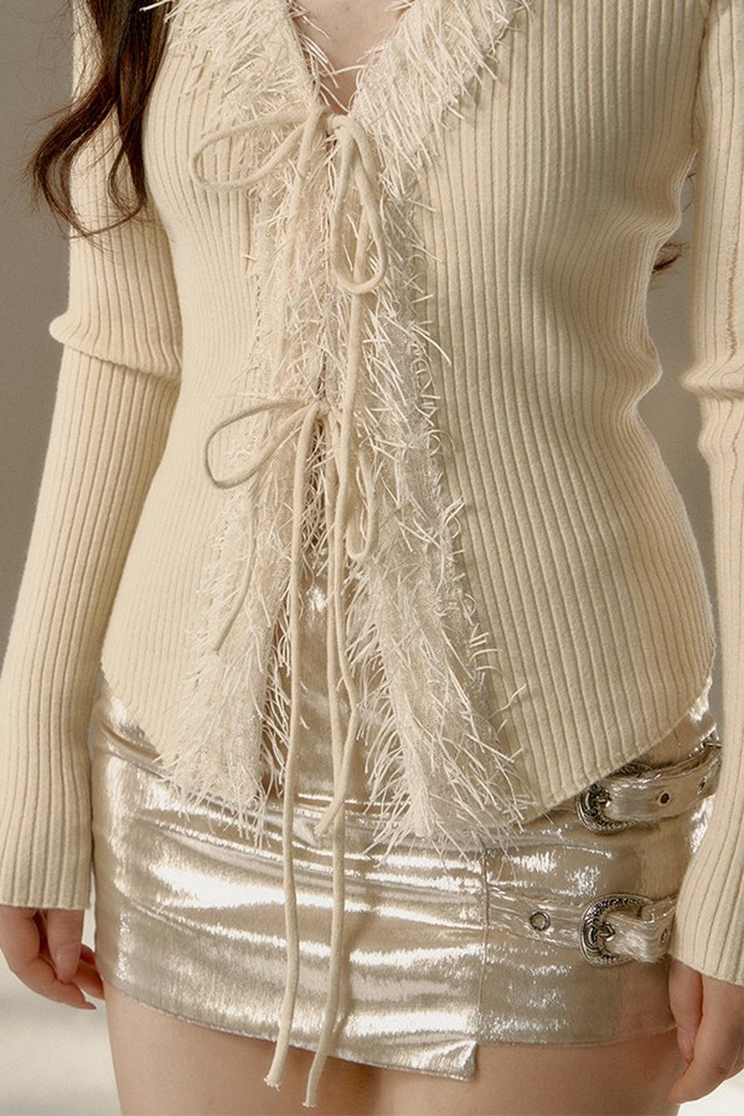 V-Neck Tassel Knit Cardigan Sweater
