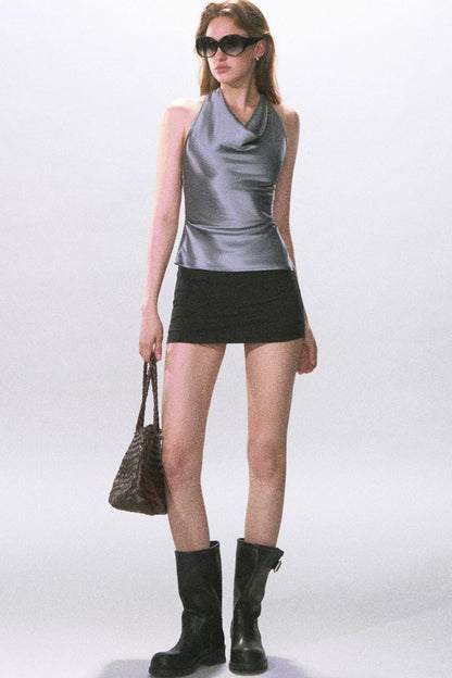 Black Knitted A-Line Skirt