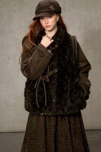 Flower Tea Layered-Look Woolen Furry Top