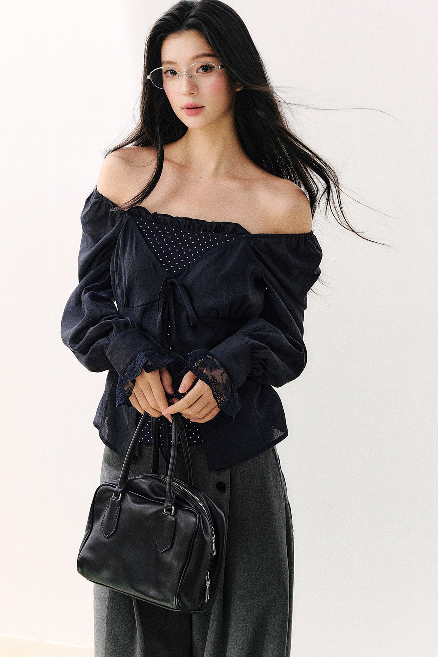 Polka Dot Knit Layered-Look Blouse