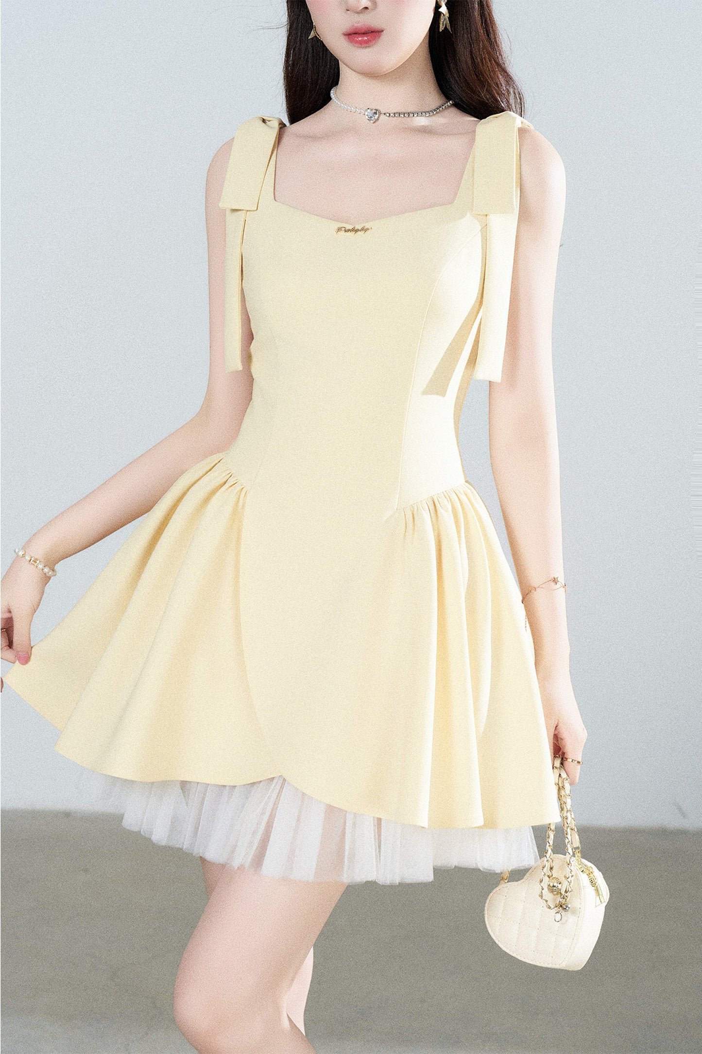Yellow Mesh Spliced Dress