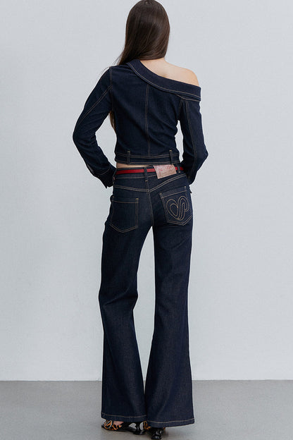 Asymmetrical One-Shoulder Denim Shirt