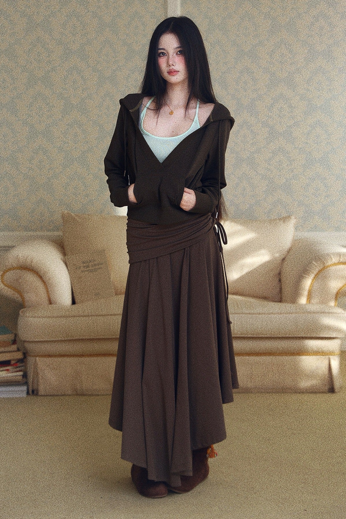 Asymmetrical Folded Waist Flared Half Skirt