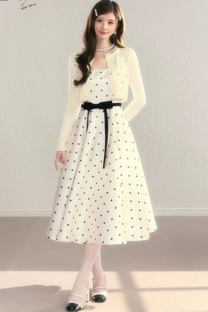 Elegant Polka Dot Waist Dress