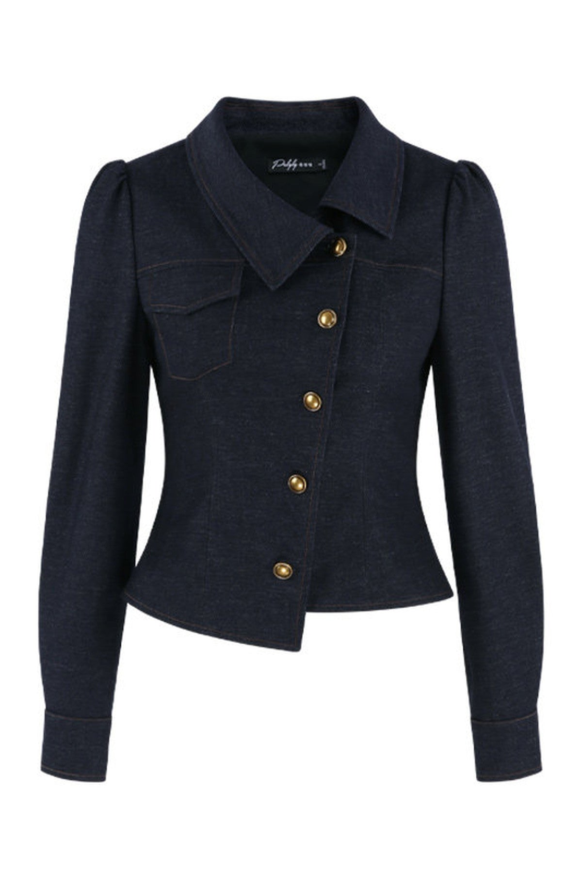Asymmetrical Lapel Blue Top and Pants Set-Up