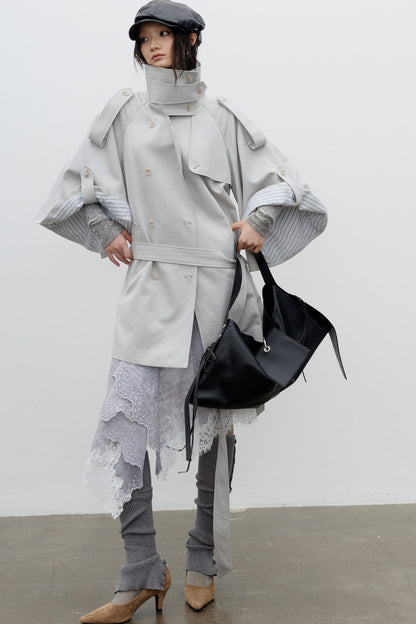 Silhouette Cape-Style Wide-Sleeve Trench Coat