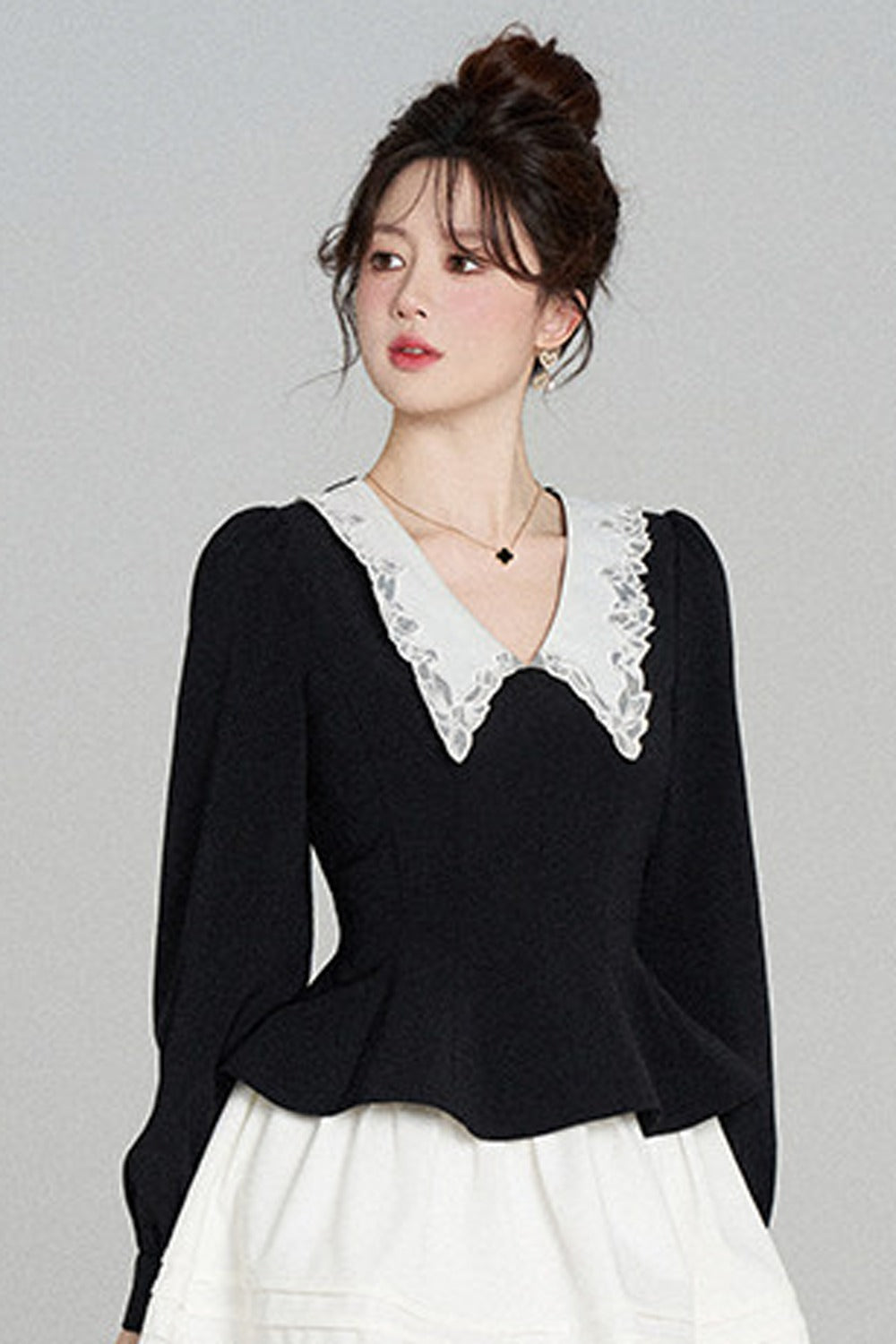 Peplum Waist Lace Collar Shirt