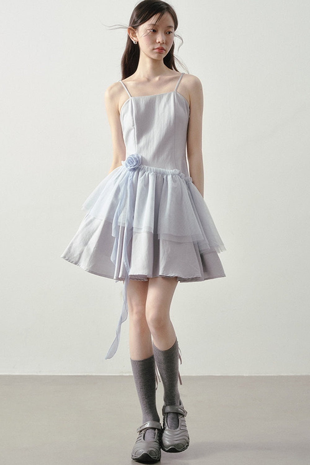 Muyu Camellia Cake Dress with Shawl Set
