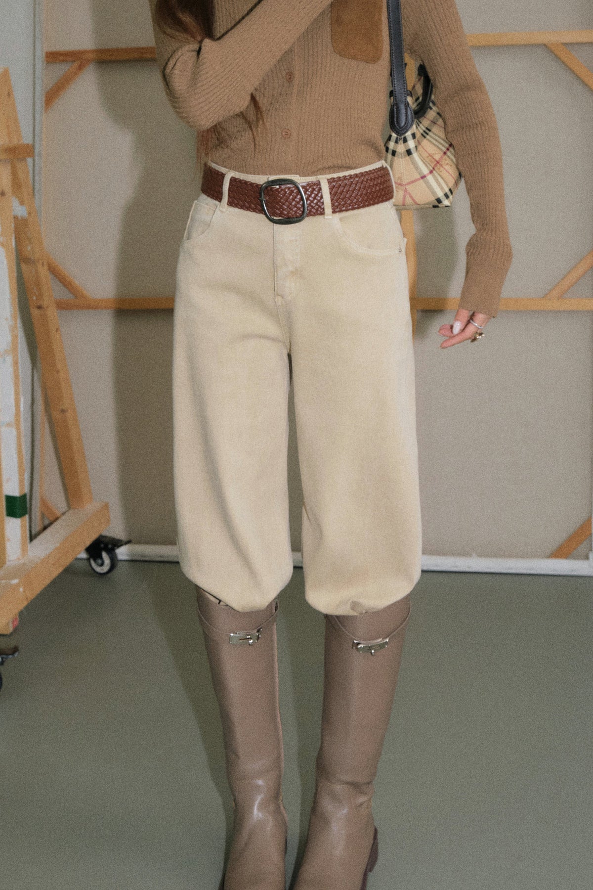 Vintage Coffee Lapel Knit Cardigan and Pants Set-Up