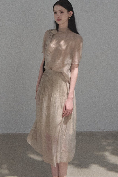 Chiffon Blouse and Pleated Skirt Set-Up