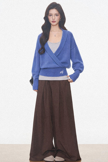 Westayone Long-Sleeved Knitted Sweater and Wide-Leg Pants Set-Up