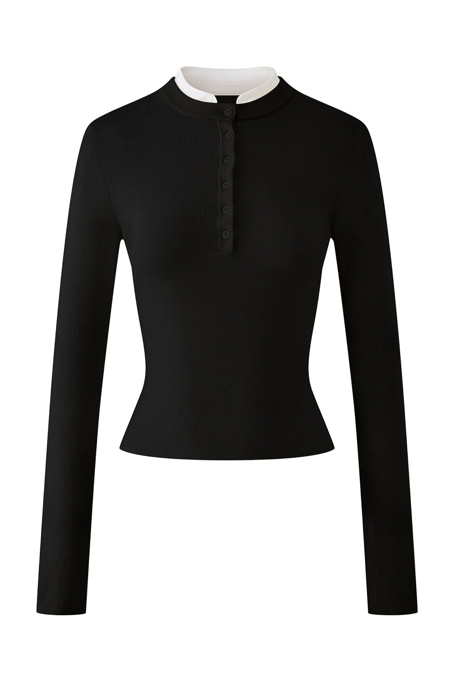 Oberteil aus Wolle mit Stehkragen und Strickjacke