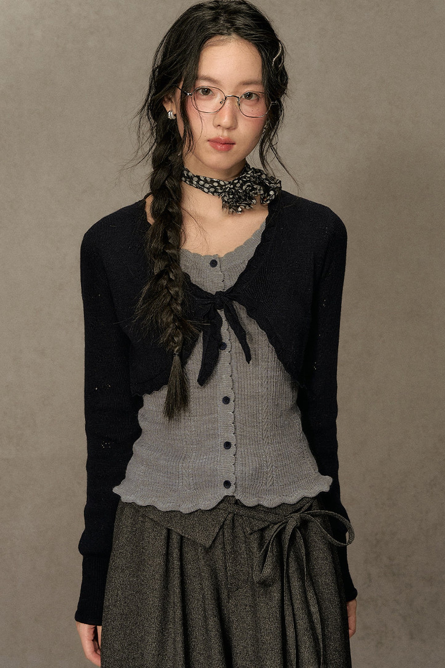 Short V-Neck Knit Cardigan
