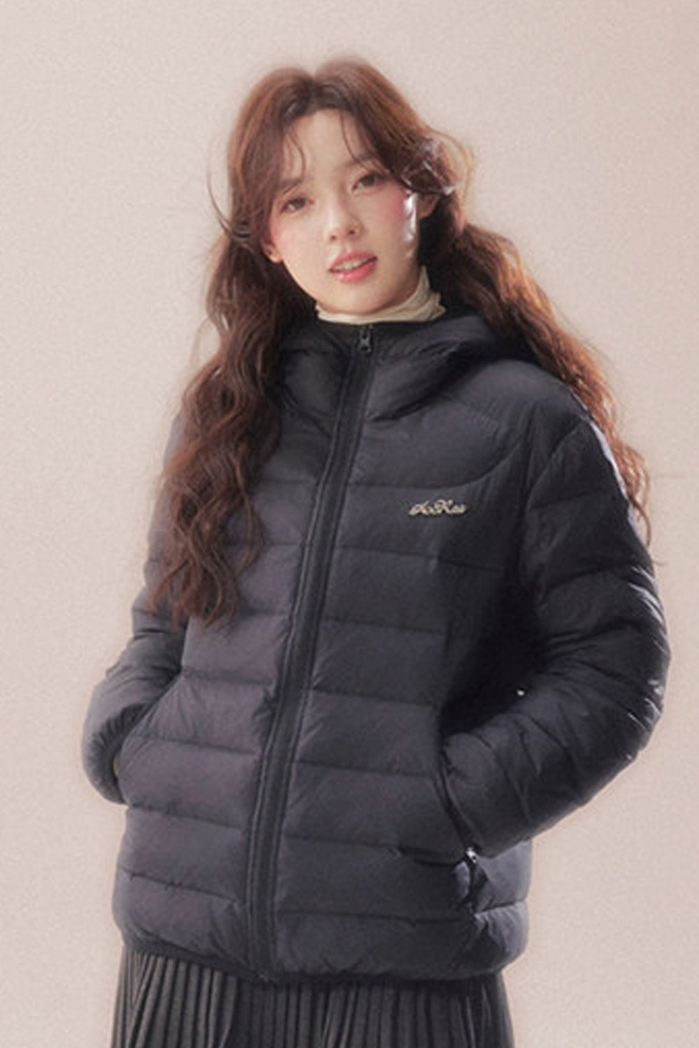 Hooded Logo Ribbed Down Jacket