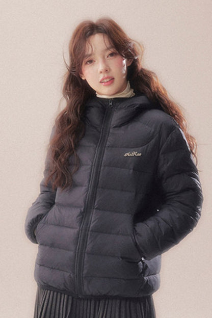 Hooded Logo Ribbed Down Jacket