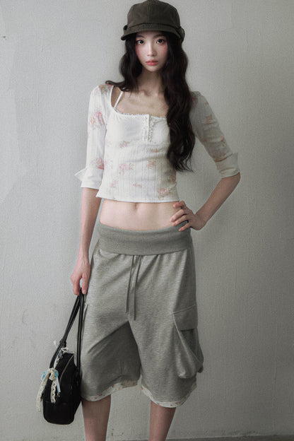 Gray Elastic Waist Cropped Pants