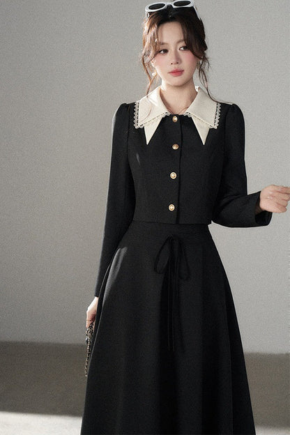 Black Collar Top and Long Skirt Set-Up