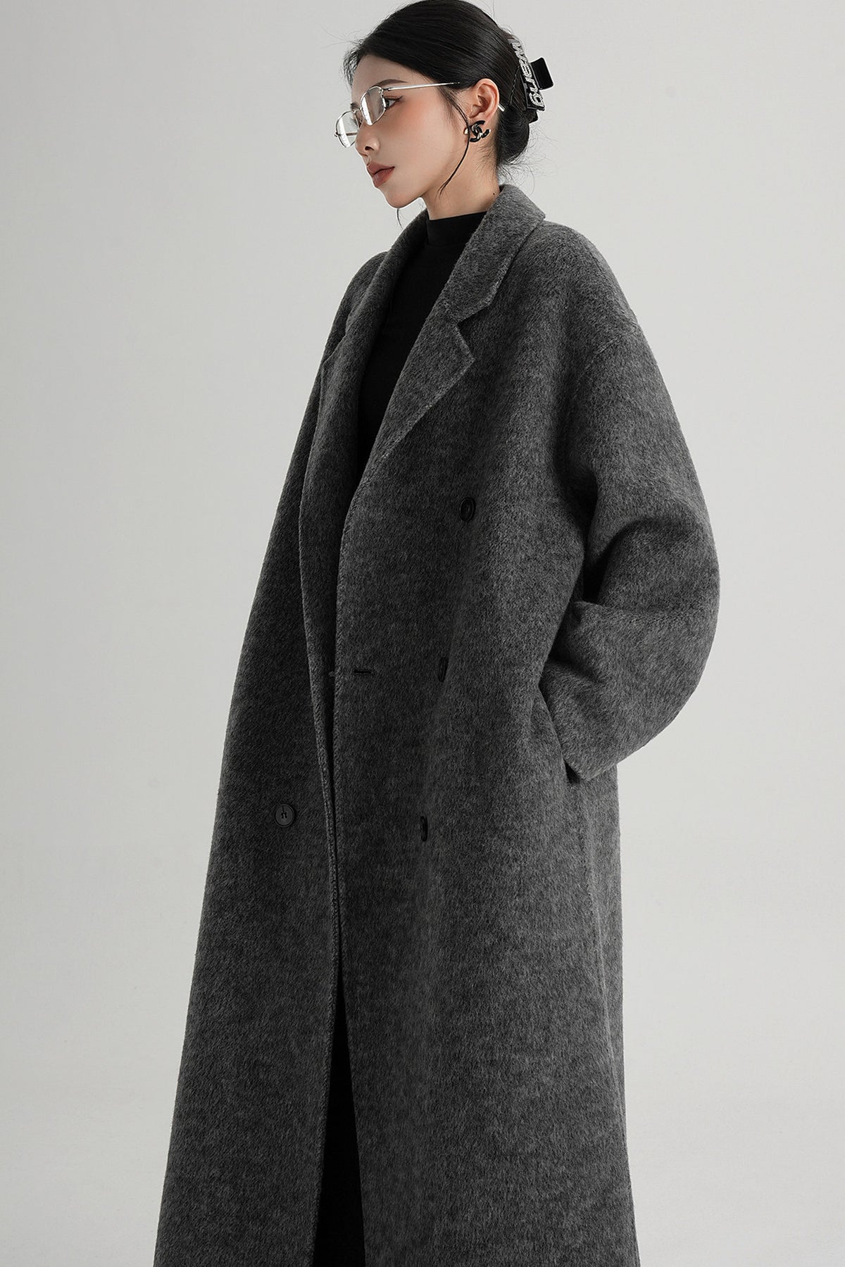Cappotto ampio lungo in lana double face