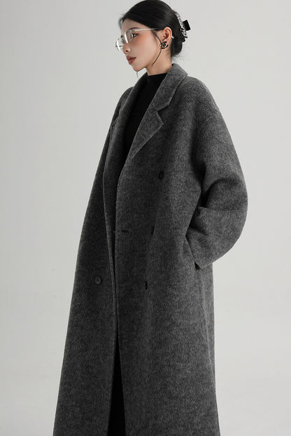 Cappotto ampio lungo in lana double face