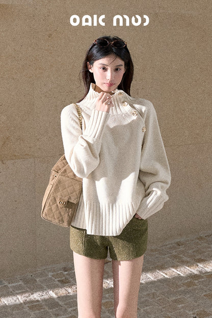 All-Wool Turtleneck Raglan Sweater