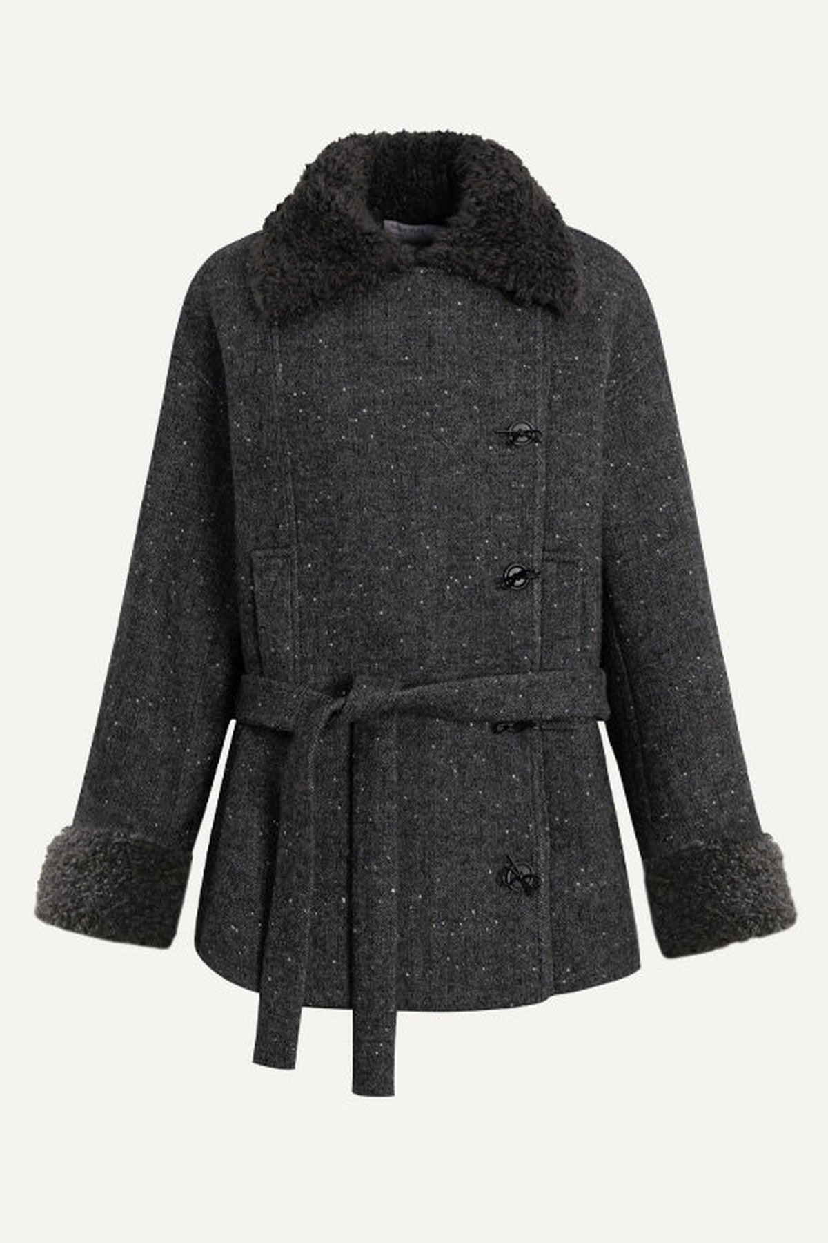 50% Wool Lapel Plush Patchwork Jacket