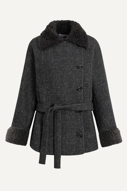 50% Wool Lapel Plush Patchwork Jacket