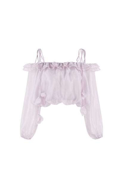 Ruffled One-Shoulder Chiffon Blouse