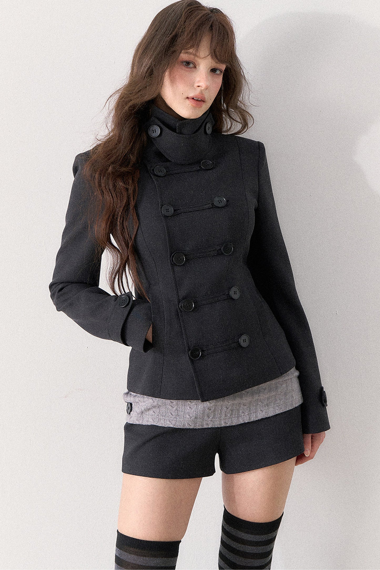 Double-Breasted Blazer and Cuffed Shorts Set